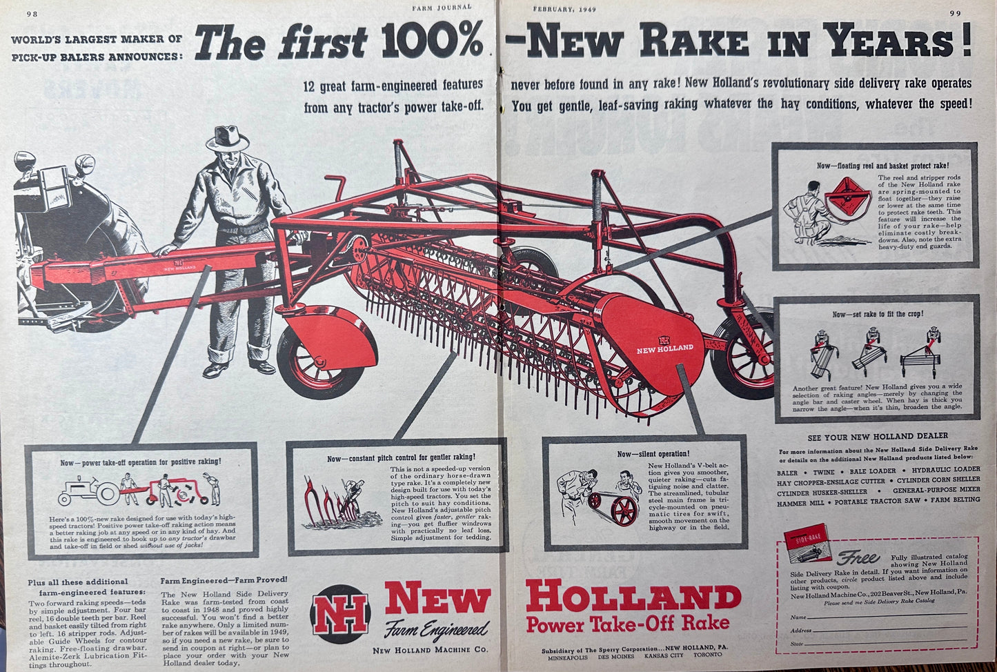 1949 New Holland Side Delivery PTO Rake Centerfold Ad
