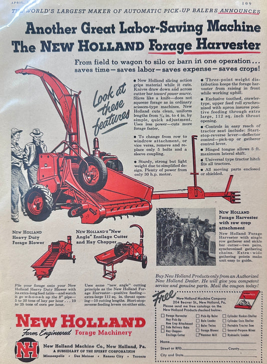 1949 New Holland Forage Harvester Another Labor Saving Machine N719