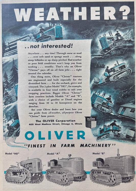1949 Oliver Cleatrac All-weather All purpose Line of Tractors 3 Models Shown N746