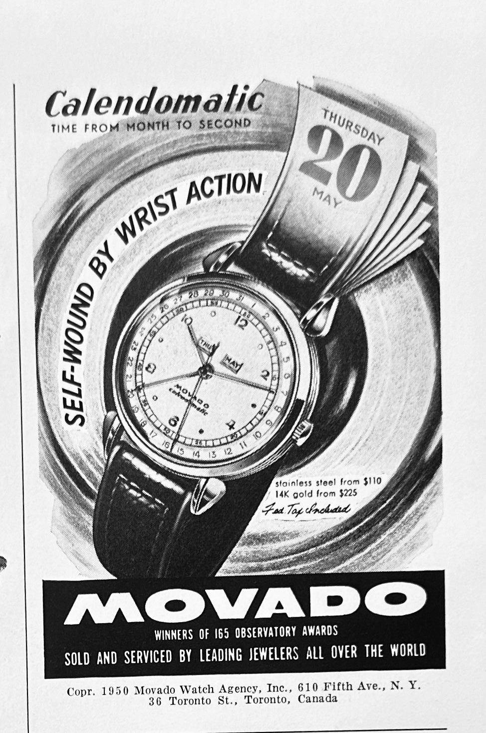 1950 Parker "51" Aero-metric Ink System  & Movado Calendomatic Watch Vintage Ad N771