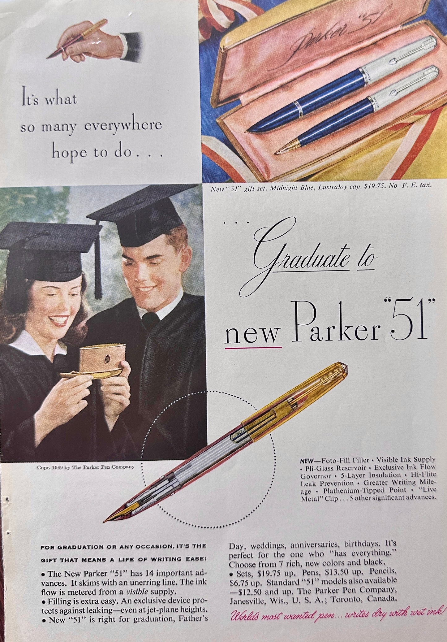1951 Parker "51" with the Foto-Fill Filler with 14 New Features Vintage Ad N772