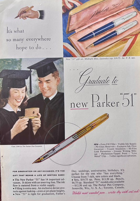 1951 Parker "51" with the Foto-Fill Filler with 14 New Features Vintage Ad N772