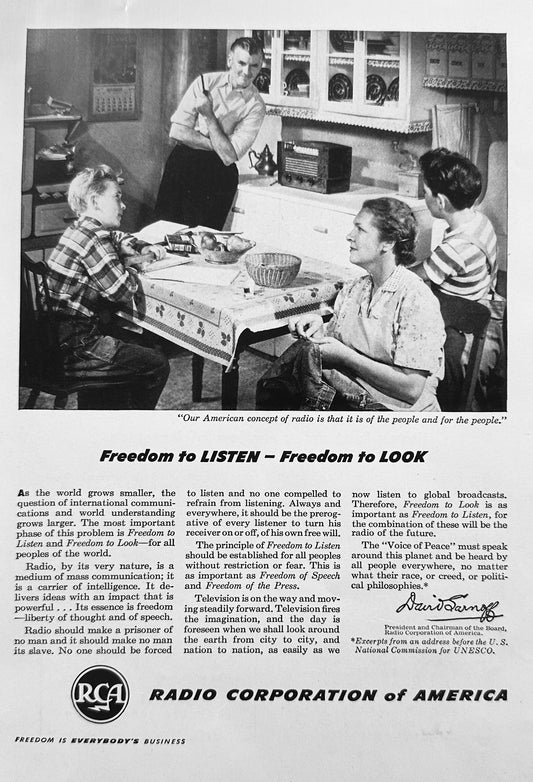 1948 RCA Freedom to Listen - Freedom to Look Vintage Ad N808