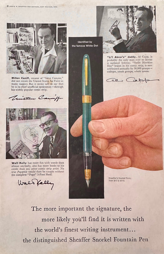 1958 Sheaffer White Dot Snorkel Pens Used by Famous Cartoonists N851