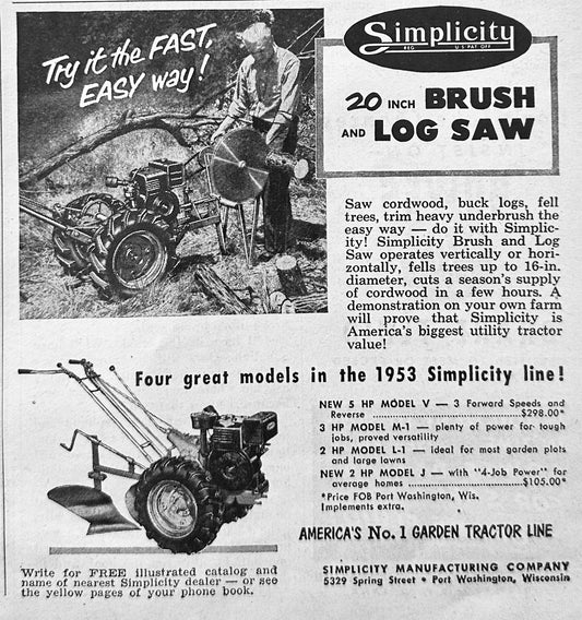1953 Simplicity 20" Brush and Log Saw - Port Washington, WI N860