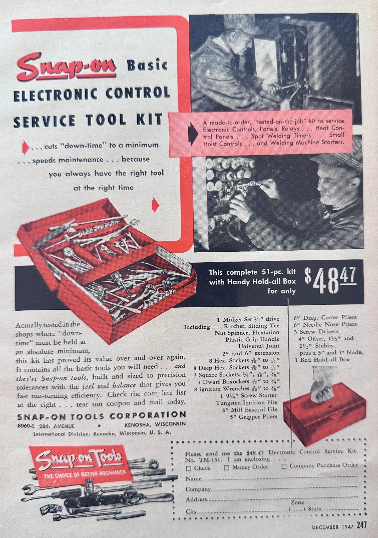 1947 Snap-On Basic Electronic Control Service Tool Kit - Vintage Ad N866