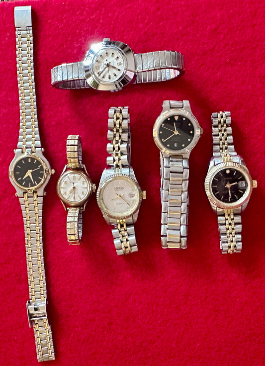 1970's Lot of Ladies' Fashion Analog Watches with Expansion  Or Spring Clamp Bands