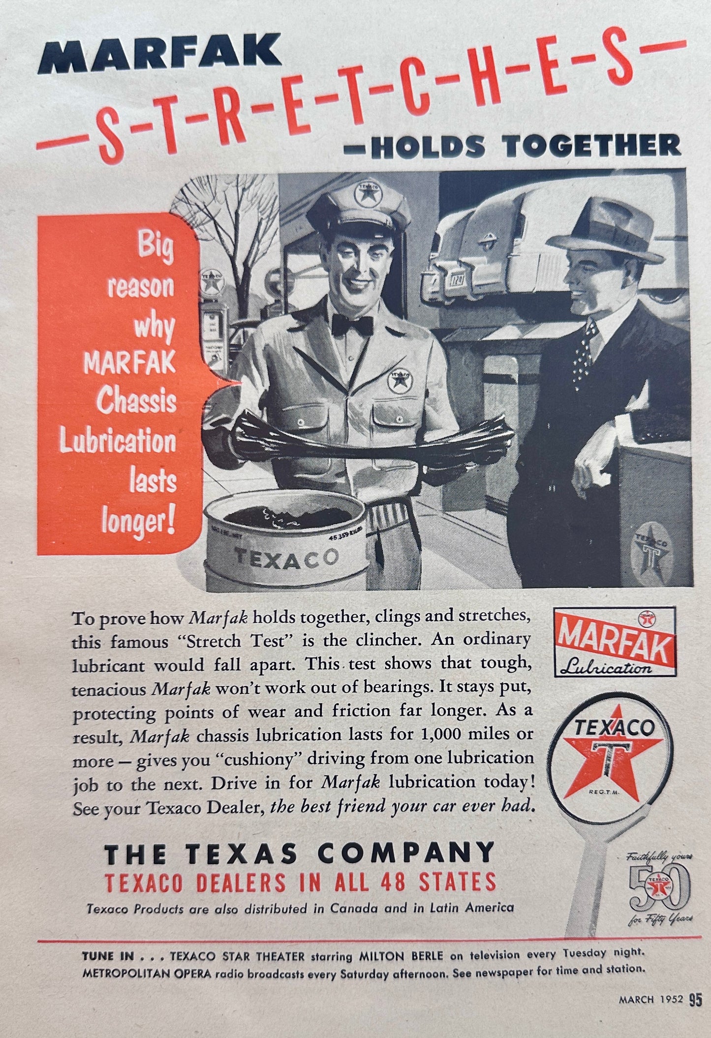 1952 Marfak Grease From Texaco passes the Stretch Test - Vintage Ad N886