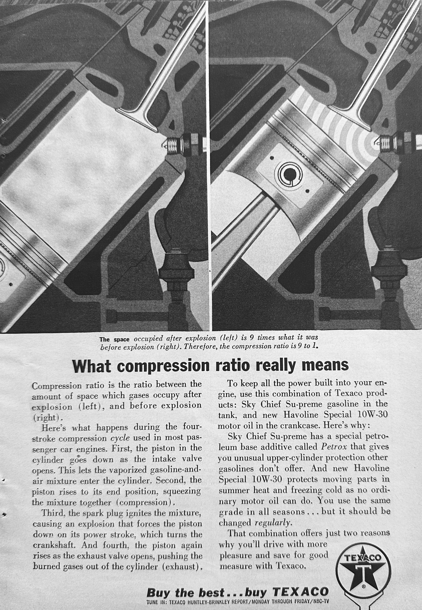 1960 Texaco Sky Chief Supreme Gasoline with Petrox Vintage Ad N891