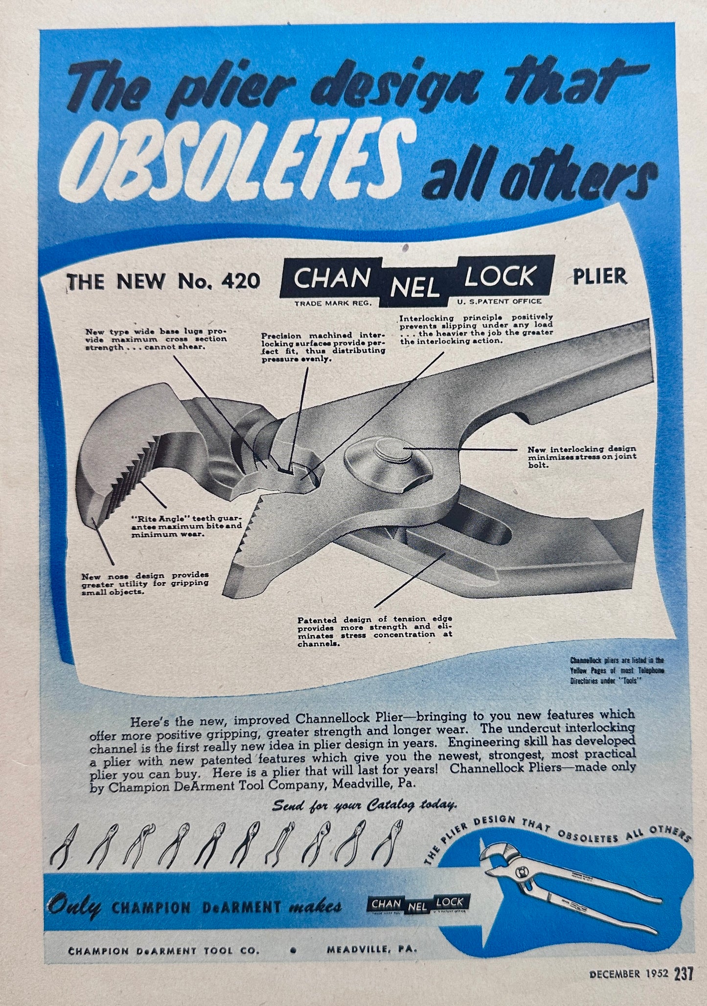 1952 Channel Lock Plier The Design that Obsoletes all Others N206