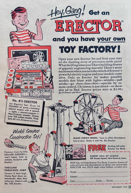 1952 Erector Set Vintage Ad - Gilbert Hall of Science New Haven CT N327