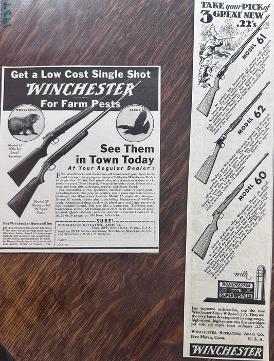 1932 & 1937 Winchester Rifle Trimmed Ads N951