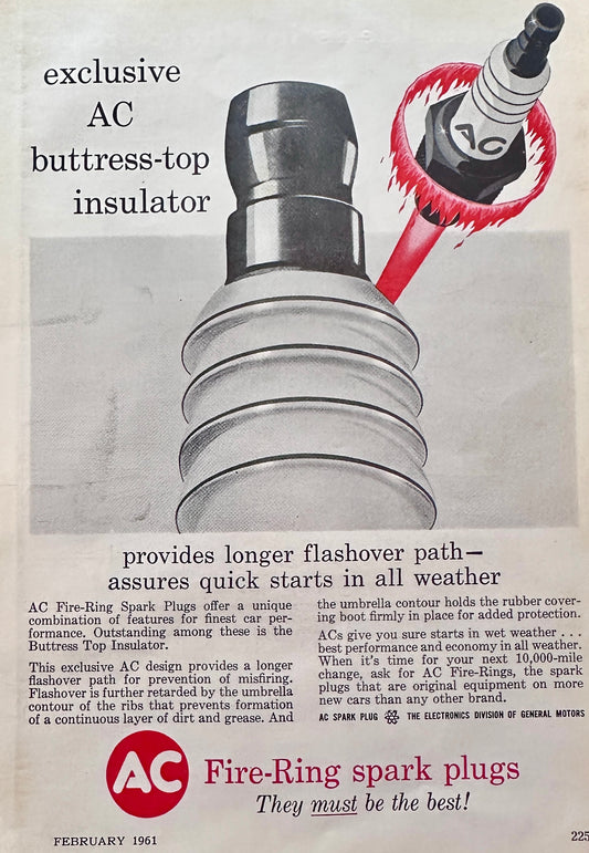 1961 AC Fire-ring Spark Plug is exclusive buttress-top insulator S12