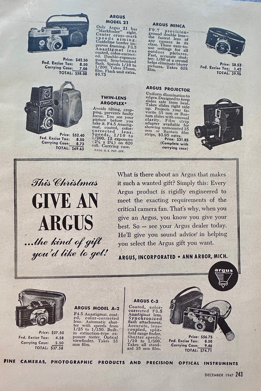 1947 Argus Cameras - 6 Models Shown - Vintage Ad
