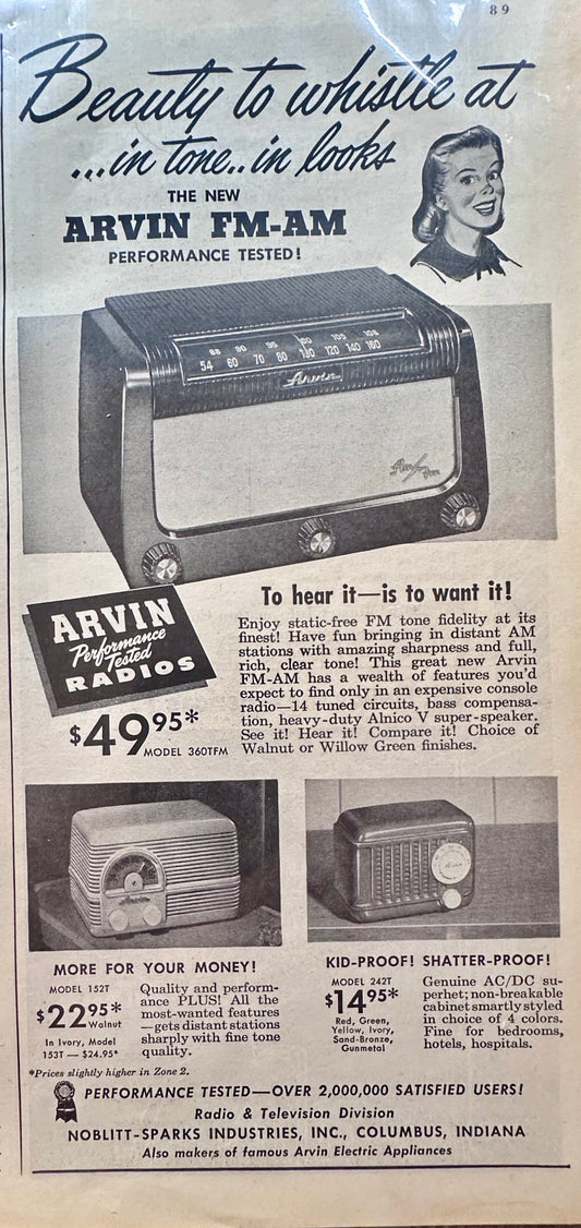 1949 Arvin Performance Tested Radios - 3 models shown S73