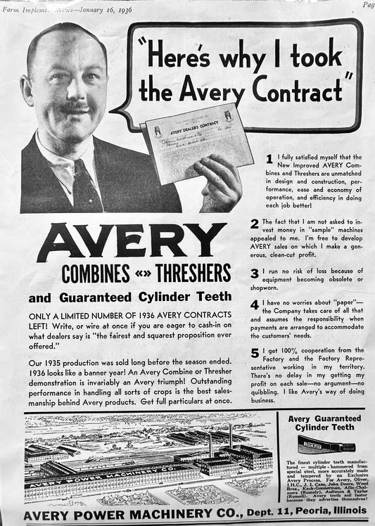 1936 Avery Combines & Threshers Equipment Dealer Vintage Ad Peoria IL S95