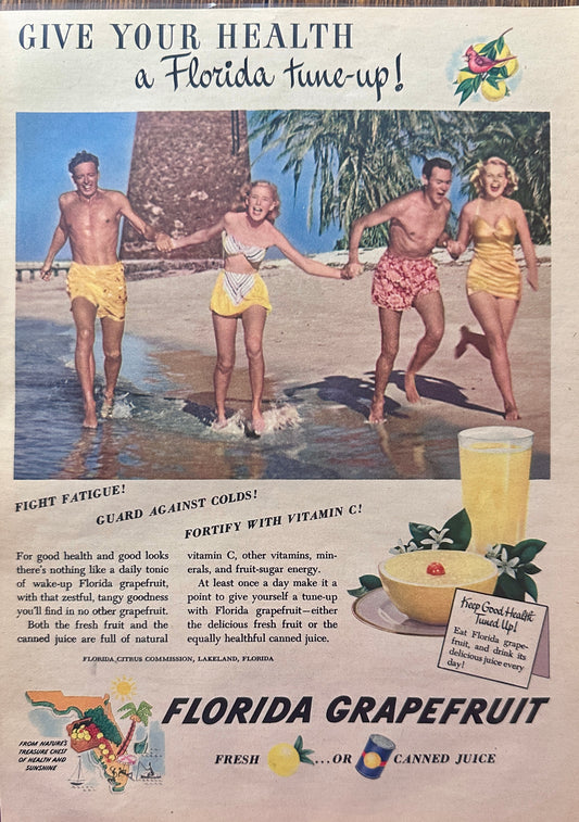 1949 Florida Grapefruit Juice Fresh - Canned Gives Health A Tune-up! N393
