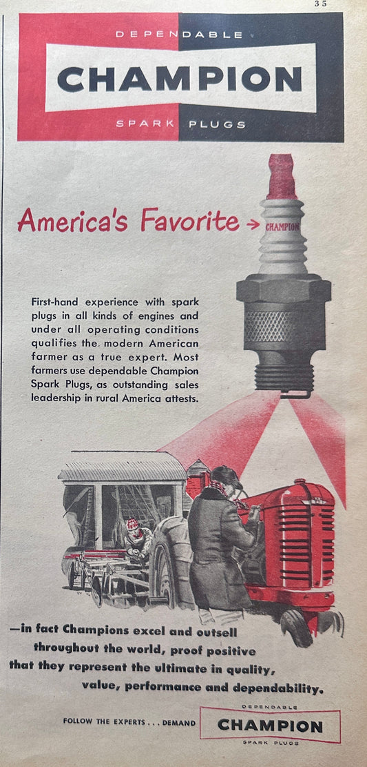 1948 Champion Spark Plugs - America's Favorite with Farmers N179