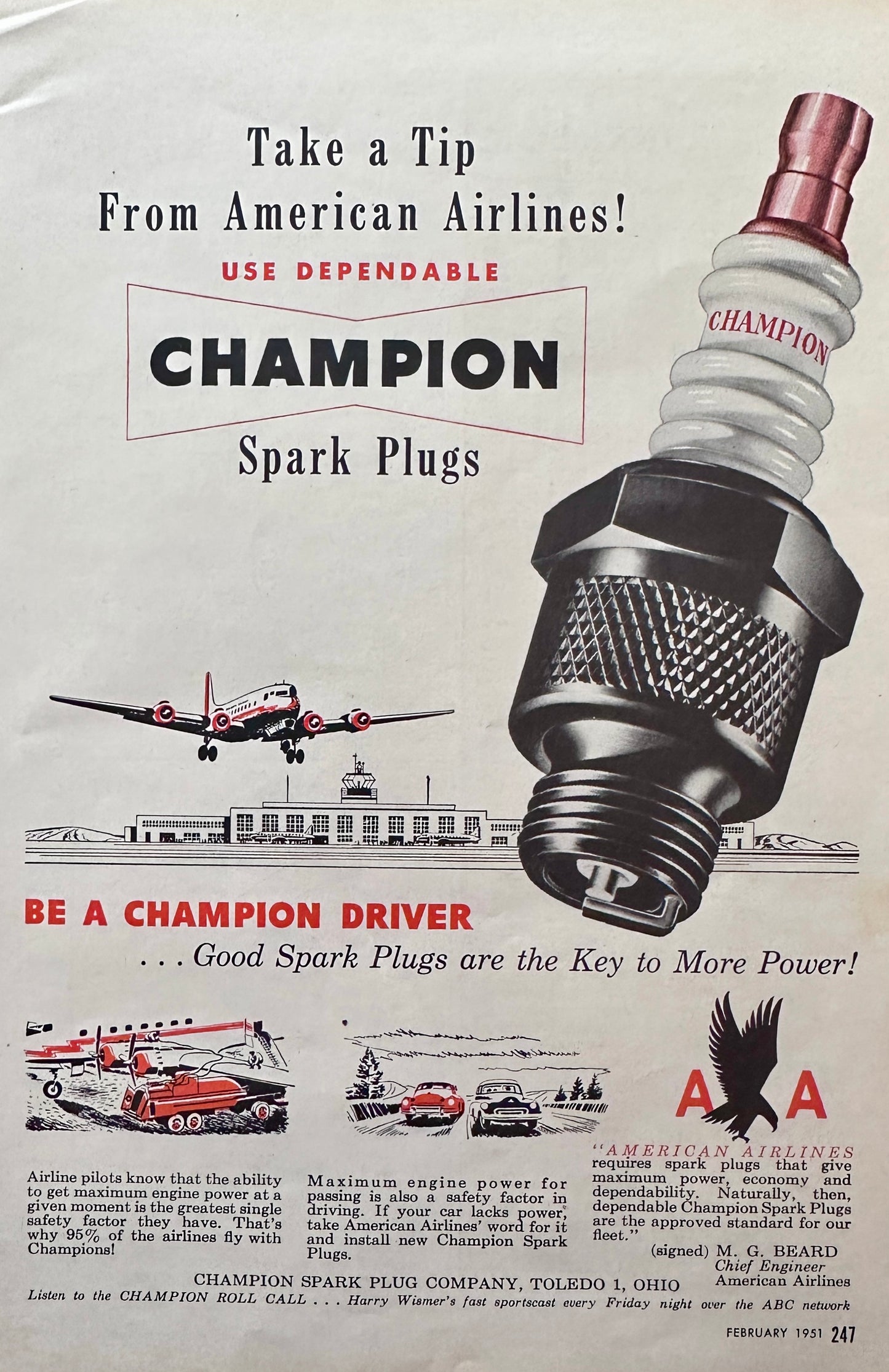 1951 Champion Spark Plugs - take a Tip From American Airlines N187