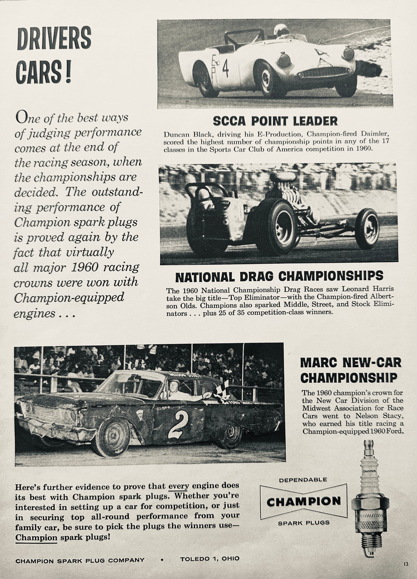 1961 Champion Spark Plugs Are in More Championship Race Cars N196