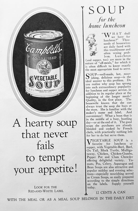 1927 Campbells Vegetable Soup for the Home Luncheon Vintage Ad N143