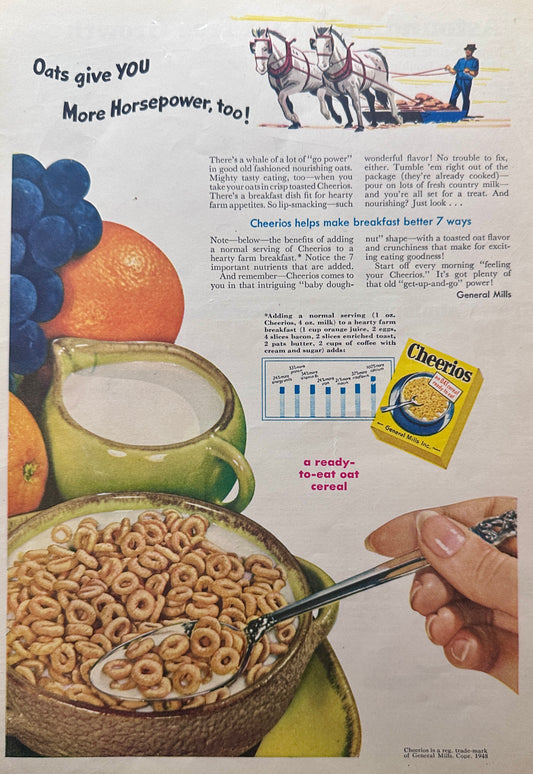 1948 General Mills Cheerios Vintage Ad - Colorful