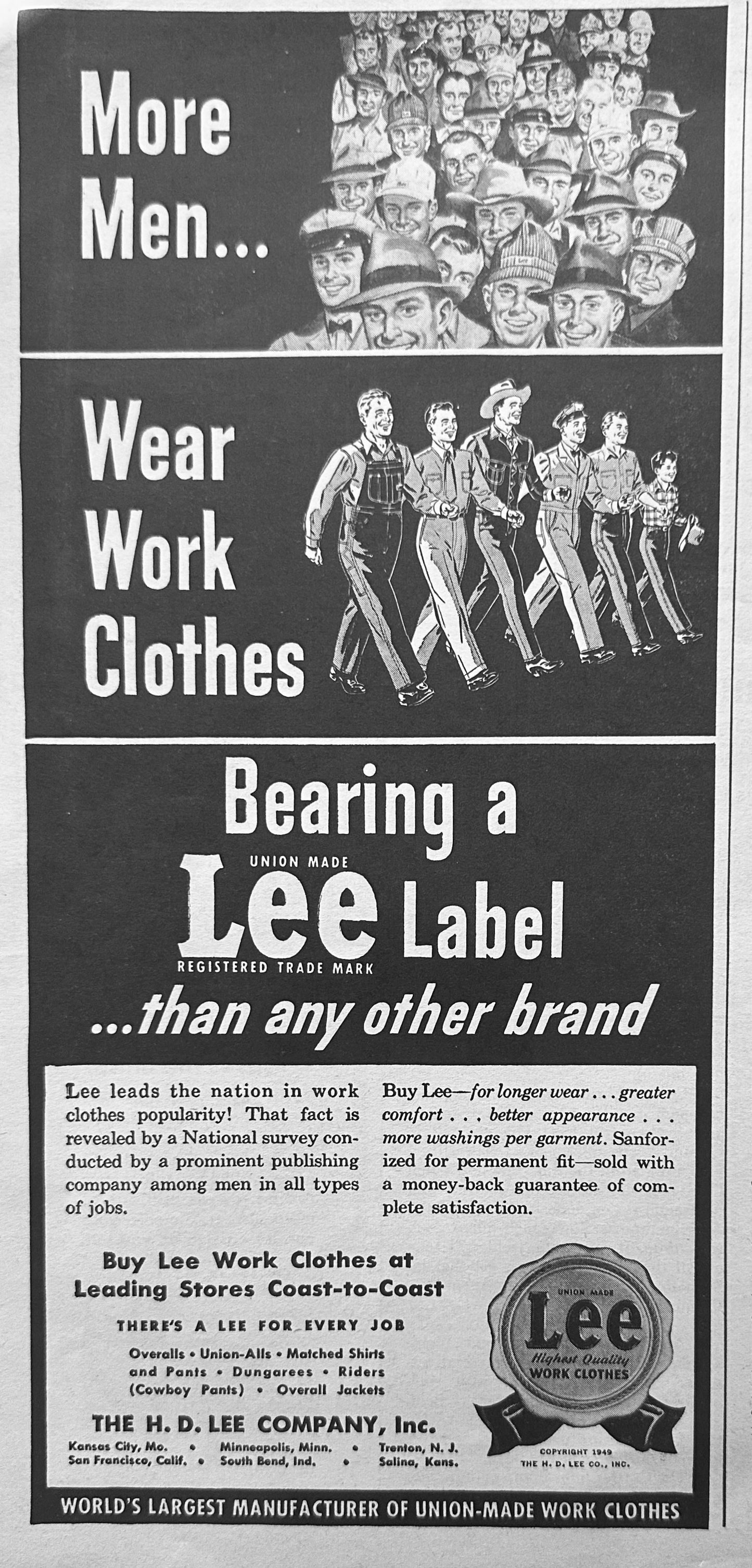 1949 LEE Union Made Work Clothes - Vintage Ad N224