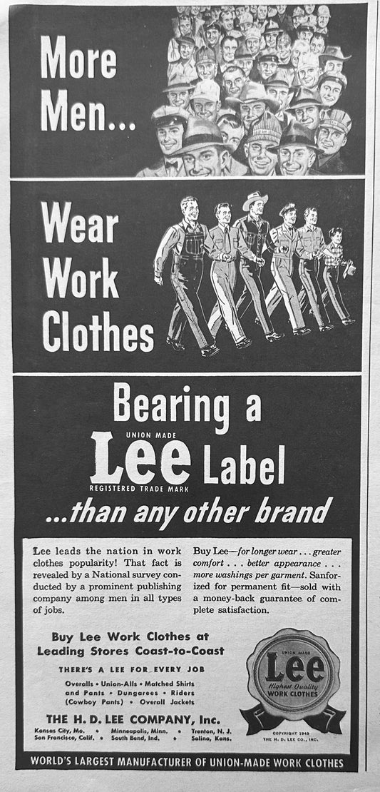 1949 LEE Union Made Work Clothes - Vintage Ad N224