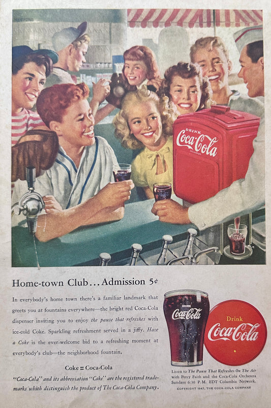 1947 Coca-Cola (Coke) Home Town Club - Admission 5 Cents Vintage Ad N248
