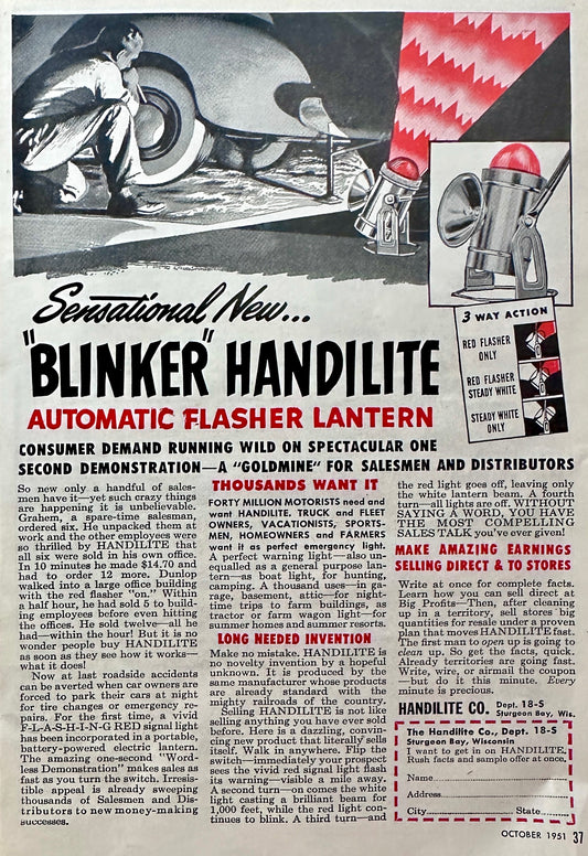 1951 Handilite Automatic Flasher Lantern - Handilite Co Sturgeon Bay, WI N446