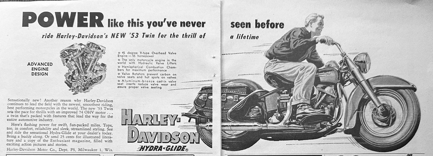 1952 3- Variants of Harley-Davidson Big Twin Hydra-Glide 2- page ads N447