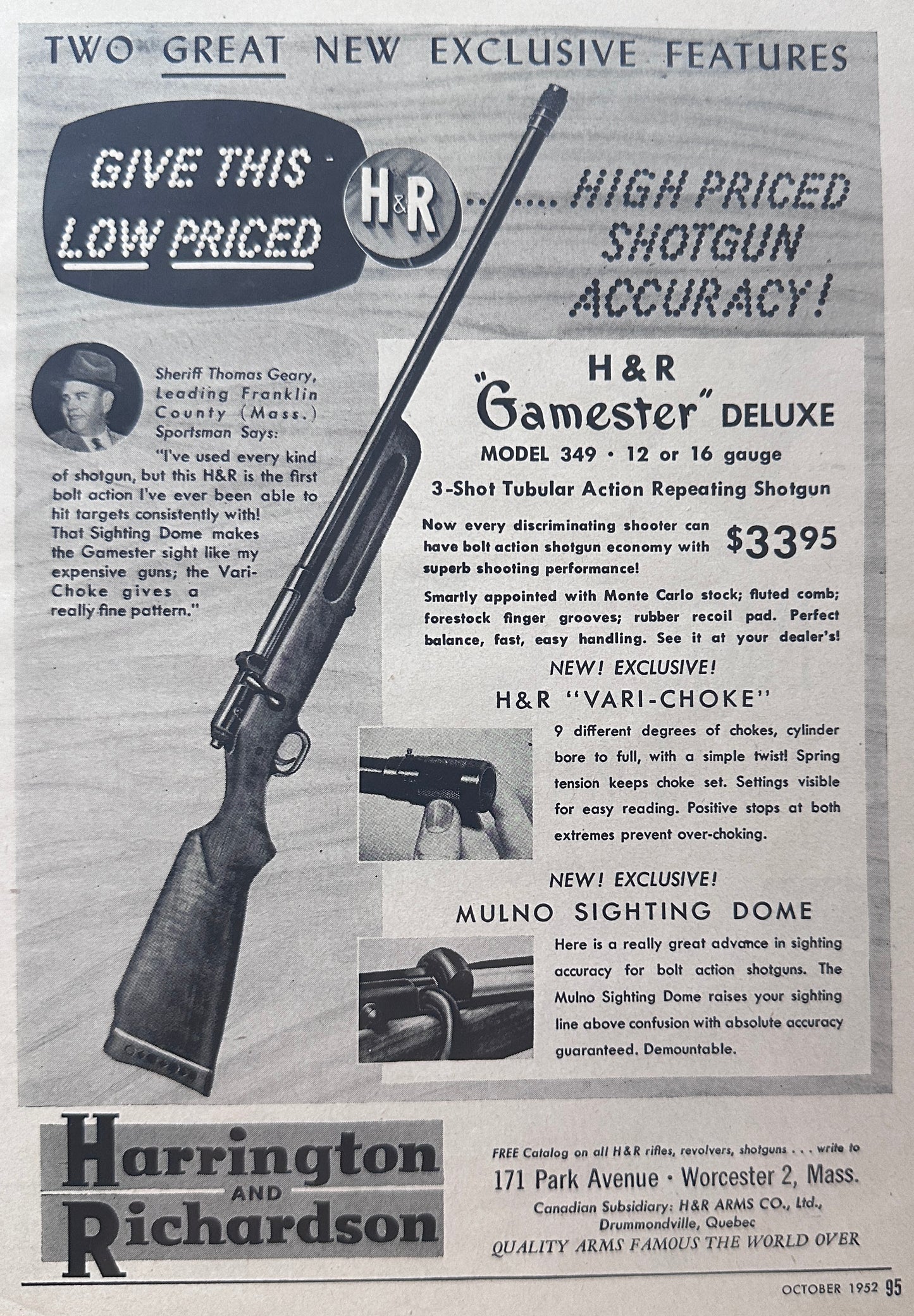 1952 Harrington & Richardson Gamester Deluxe Shotgun N451