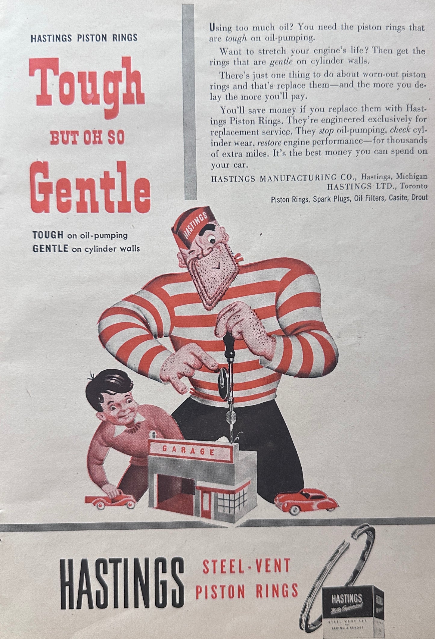 1951 Hastings Piston Rings Tough But Gentle - Building Toy Garage N457