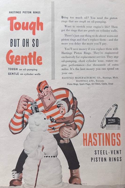 1951 Hastings Piston Rings Tough But Gentle Building Snowman N455