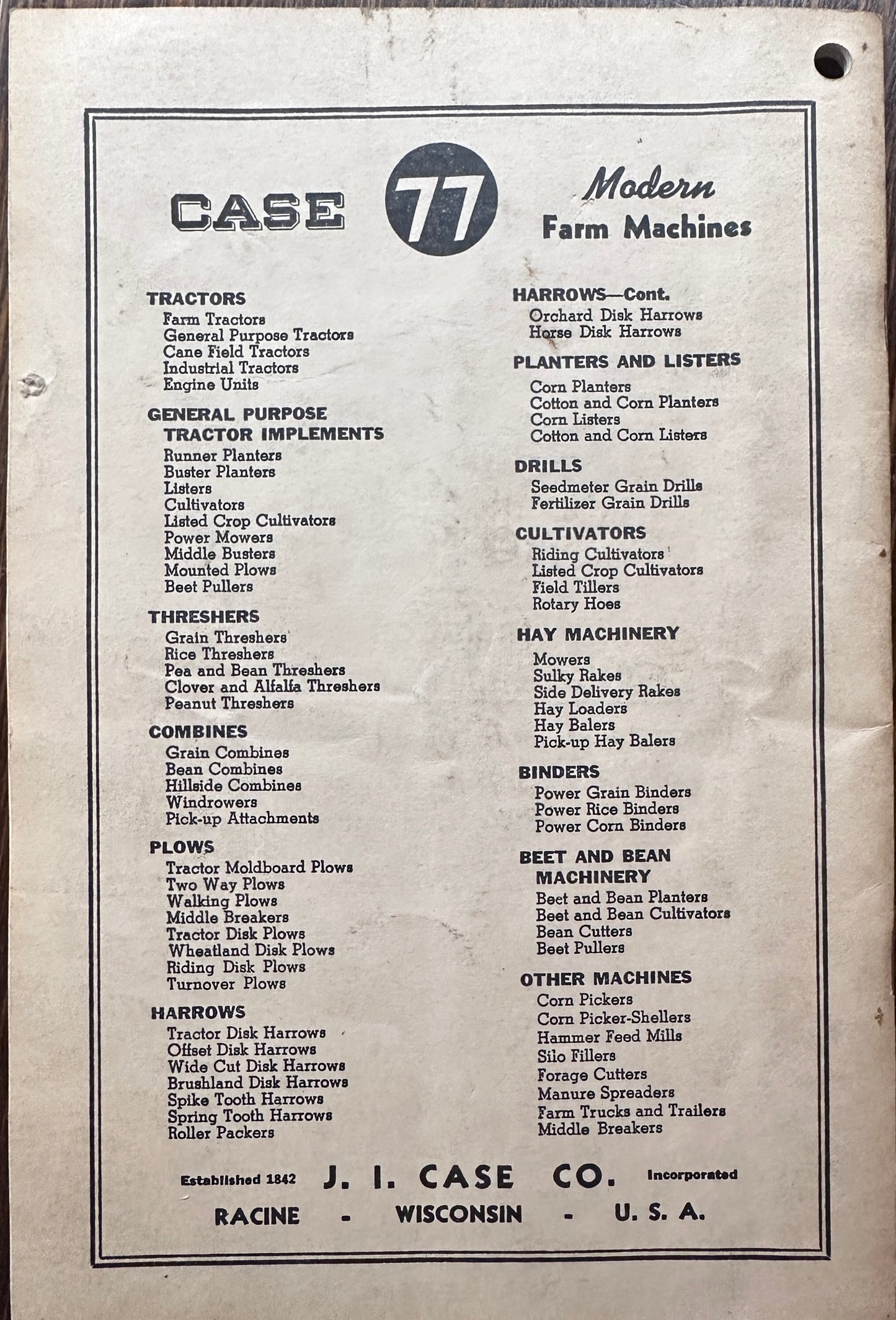 1945 Case Operator's Manual with Parts List  T7 Power Mower N152