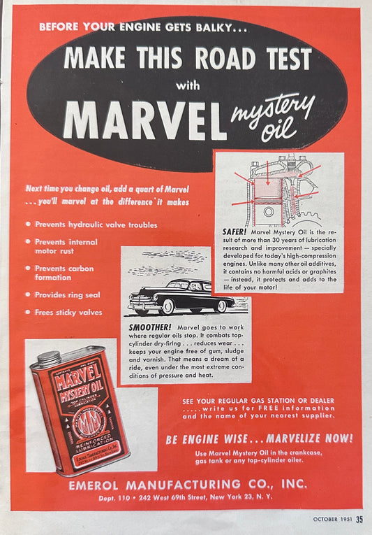 1951 Marvel Mystery Oil By Emerol NY,NY - Road Test N599