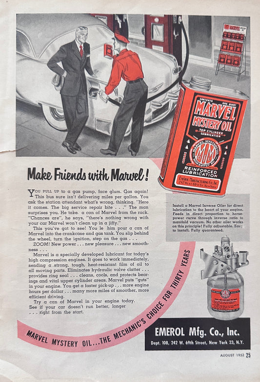1952 Marvel Mystery Oil - Make Friends With Marvel Vintage Ad N595