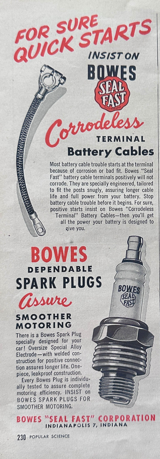 1952 Bowes Seal Fast Battery Cables & Spark Plugs N122
