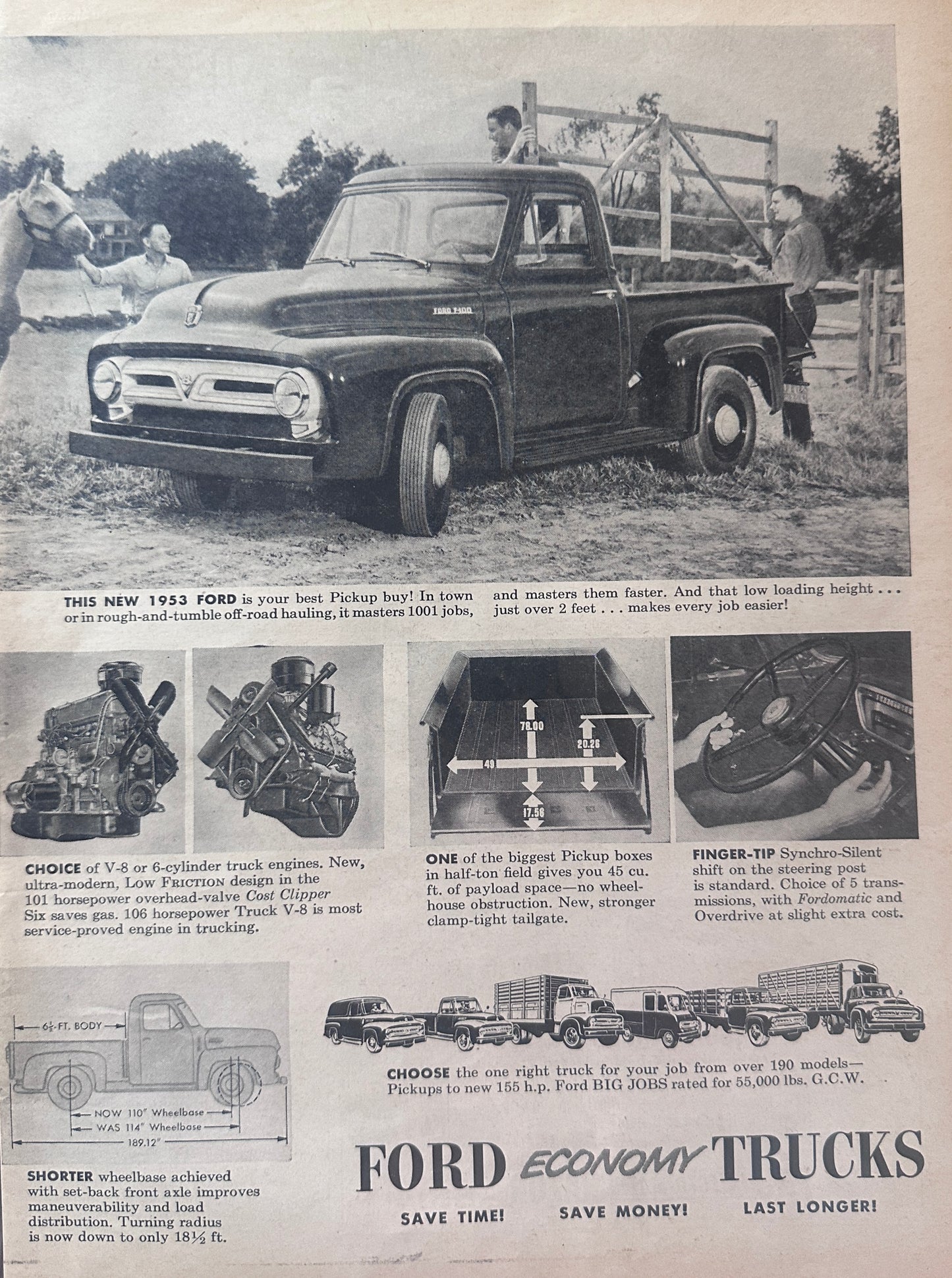 1953 Ford F-100 Ford Pickup Vintage Ad #A138