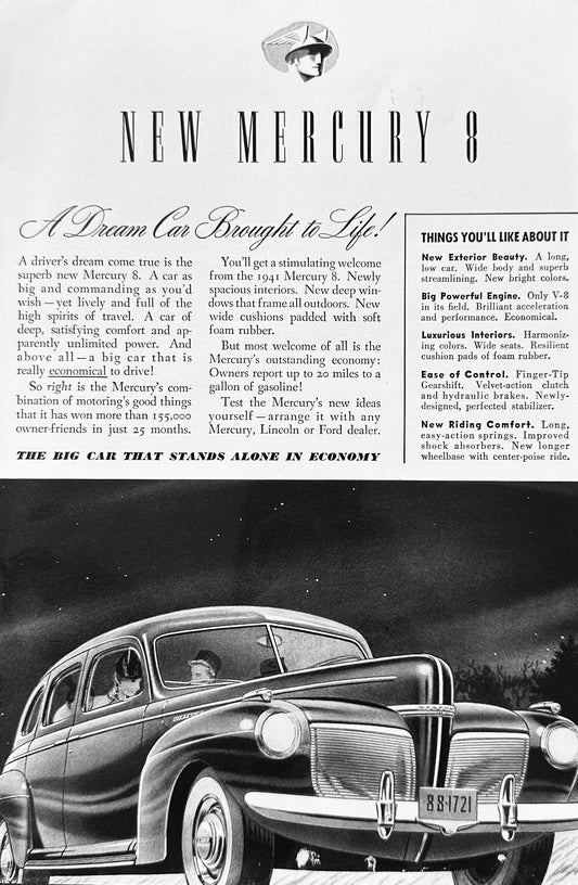 1940  Mercury 8 - A Dream Car Brought To Life Vintage Ad #A191