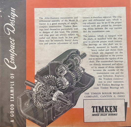 1944 Allis-Chalmers Model B Transmission & Timken Roller Bearings Ad S47