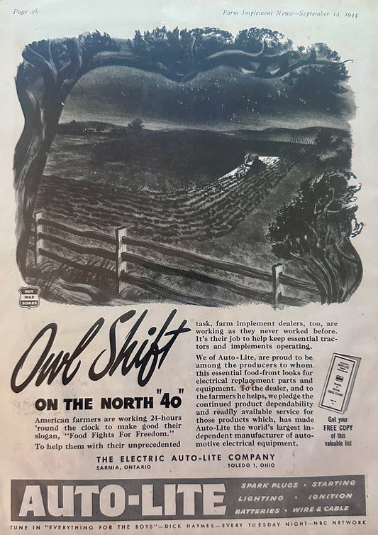 1944 Auto-lite Handles the Owl Shift on the North 40 - Vintage Ad S85