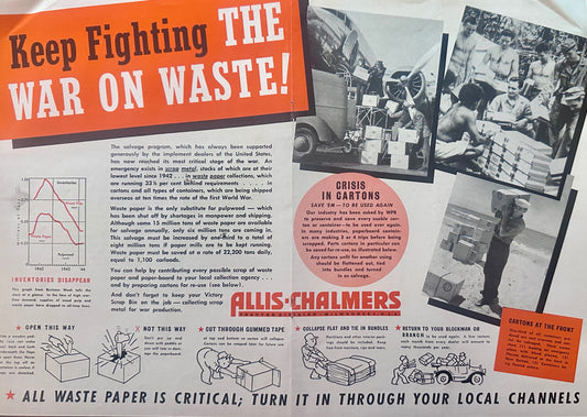 1944 Allis-Chalmers Public Service Centerfold Ad - Fighting the War on Waste