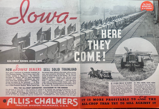 1936 Allis Chalmers 60 All-Crop Harvester Centerfold Heavvyweight Vintage Ad