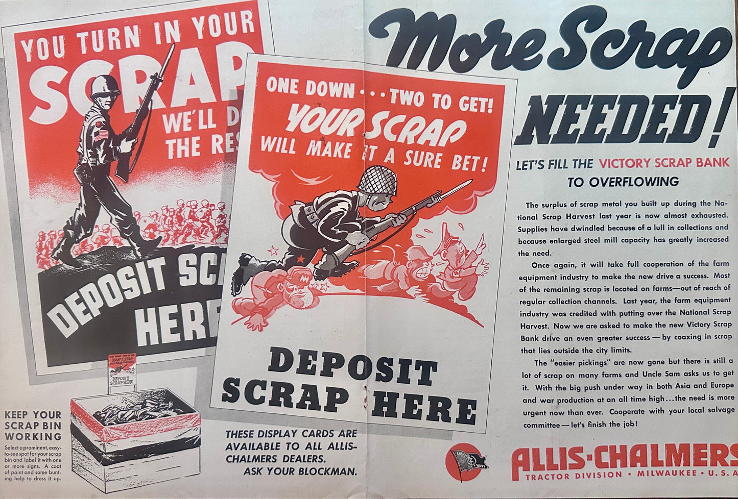 1943 WWII Public Service Ad from Allis-Chalmers - More Scrap Needed!