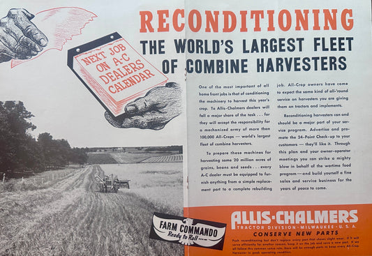 1944 WWII Heavyweight Centerfold Ad - Allis-Chalmers FARM COMMANDO!!
