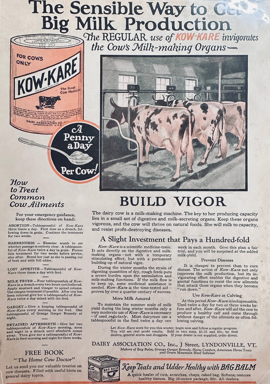 1924 Bag Balm Kow-Kare Build Vigor in your Dairy Herd S98