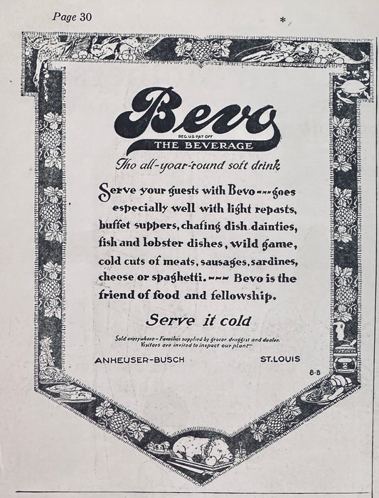 1919 BEVO Soda from Anheuser Busch St Louis, MO N139