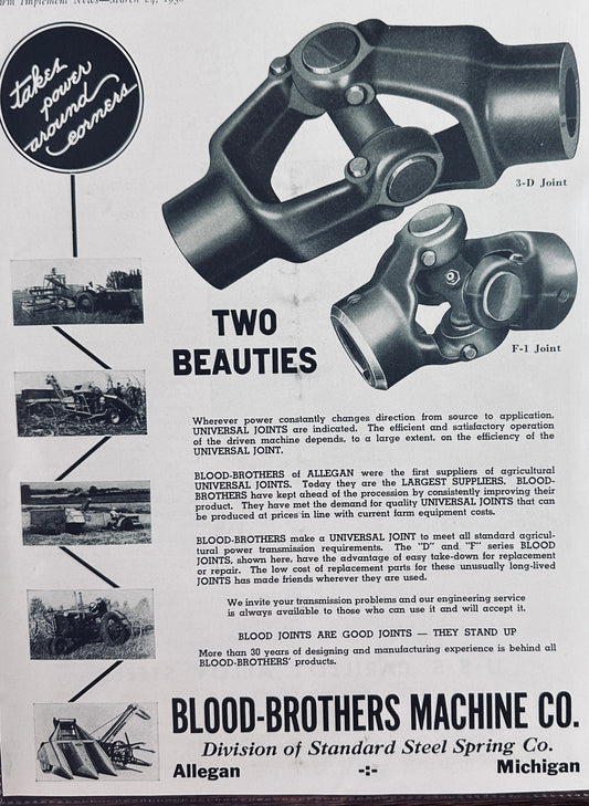 1938 Blood Brothers Universal Joints Models "D" and F" Allegan Michigan