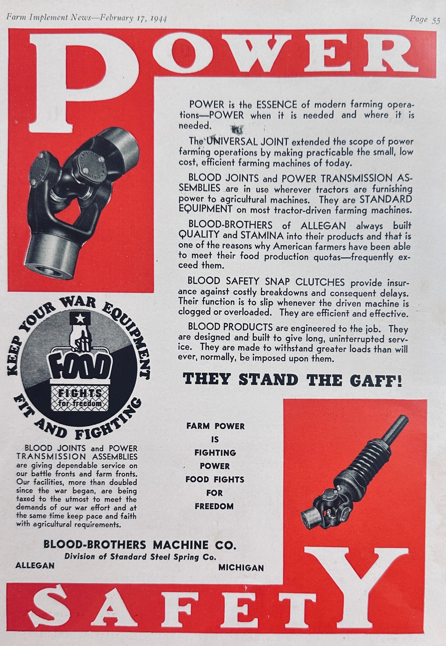 1944 Blood Brothers WWII Era Food Fights For Freedom Vintage Ad N115